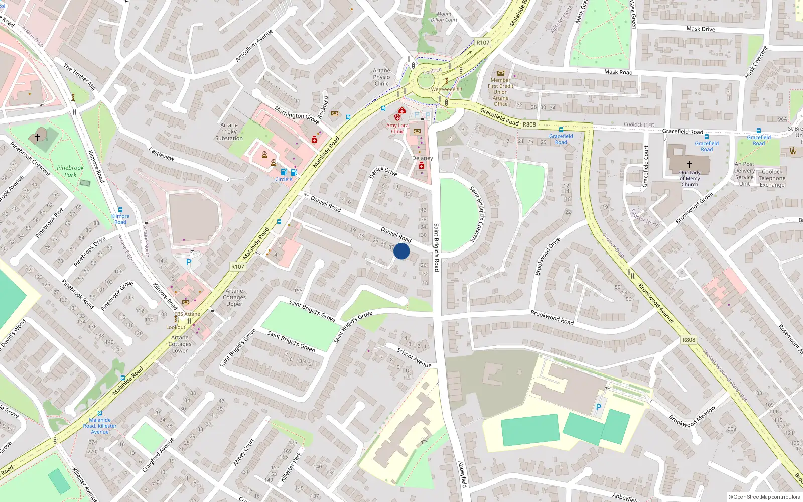 Overhead map showing the location of 41 Danieli Road, Dublin 5