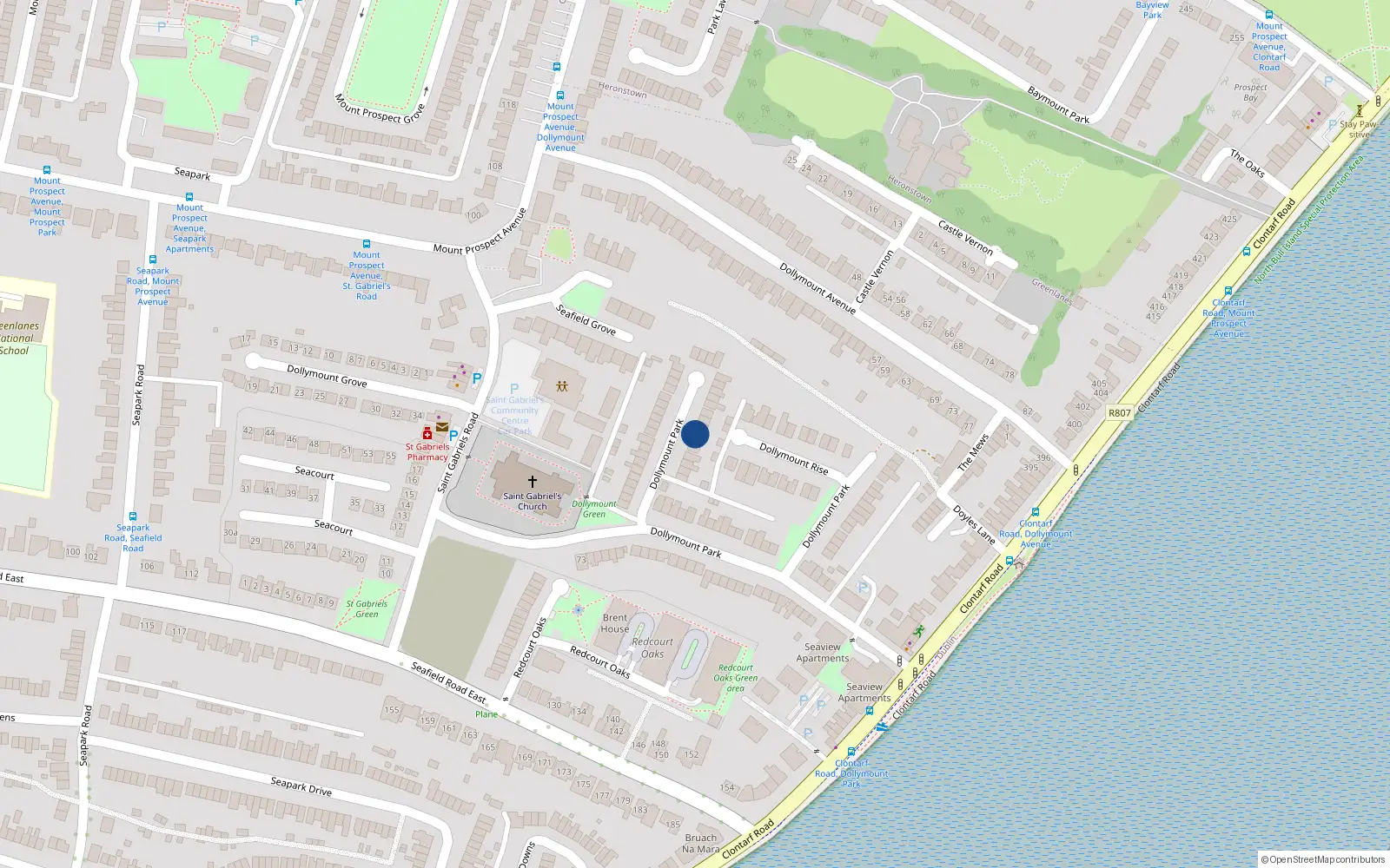 Overhead map showing the location of 41 Dollymount Park, Dublin 3