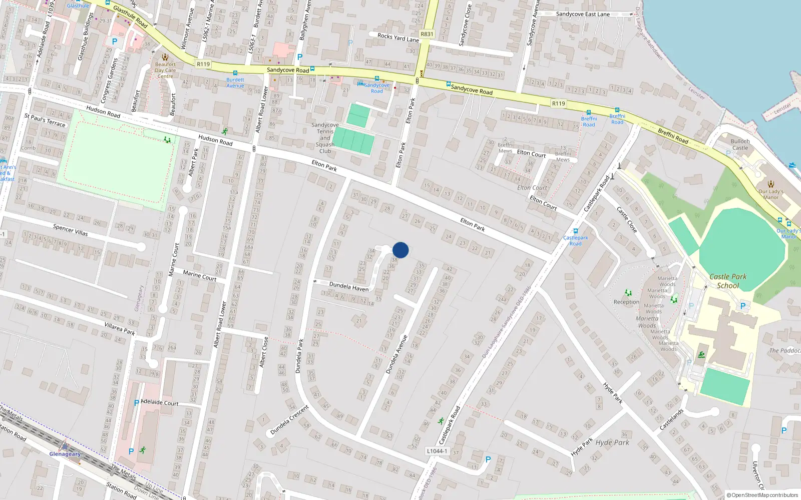 Overhead map showing the location of 41 Dundela Haven, Sandycove, Dublin
