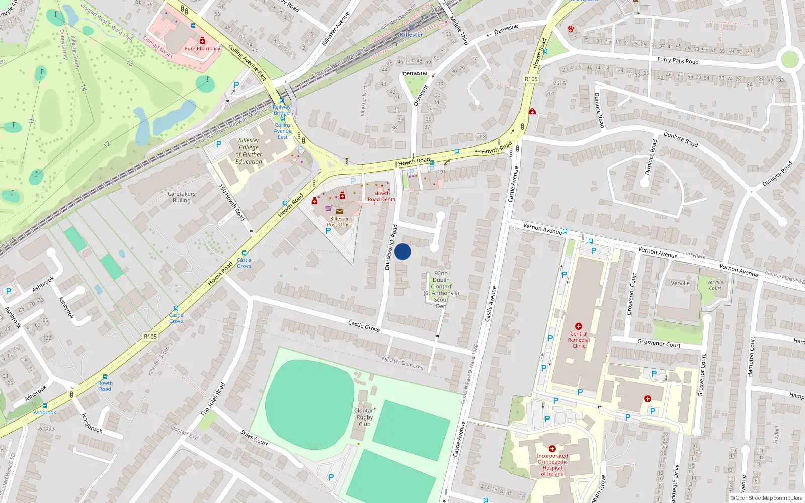 Overhead map showing the location of 41 Dunseverick Road, Clontarf, Dublin 3