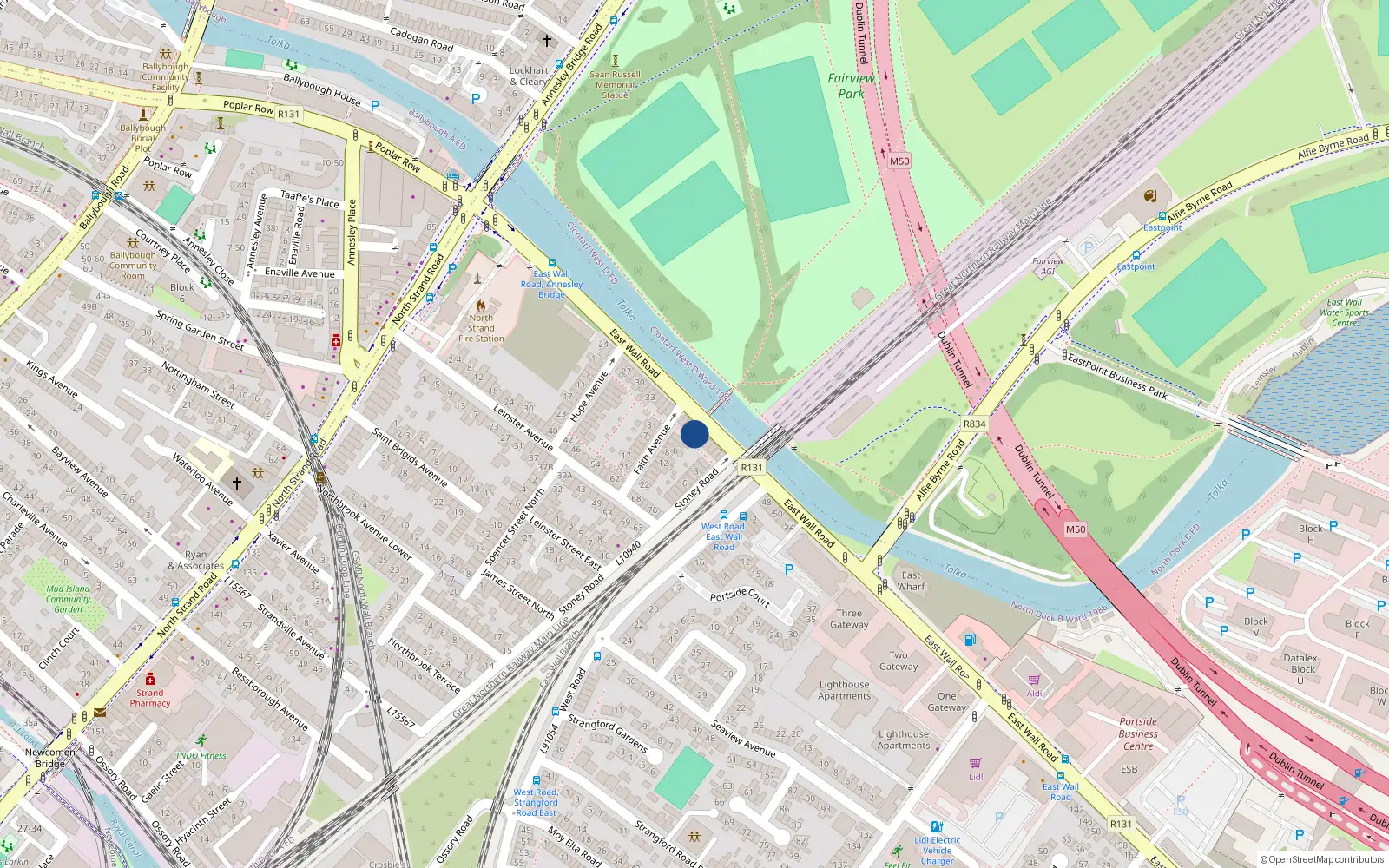 Overhead map showing the location of 41 East Wall Road, Dublin 3