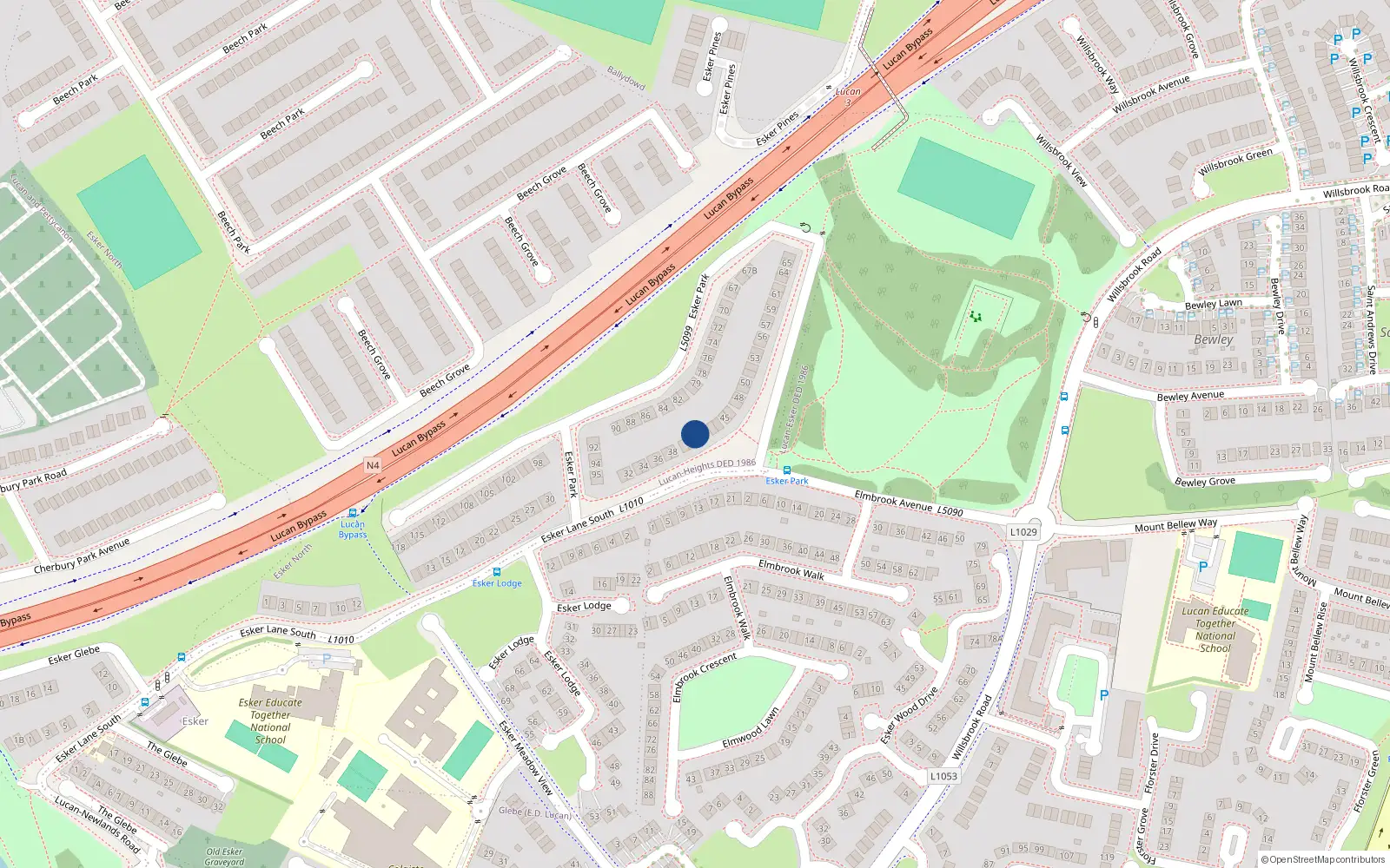 Overhead map showing the location of 41 Esker Park, Lucan, Dublin