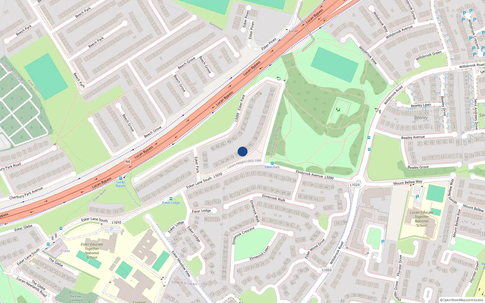 Overhead map showing the location of 41 Esker Park, Lucan