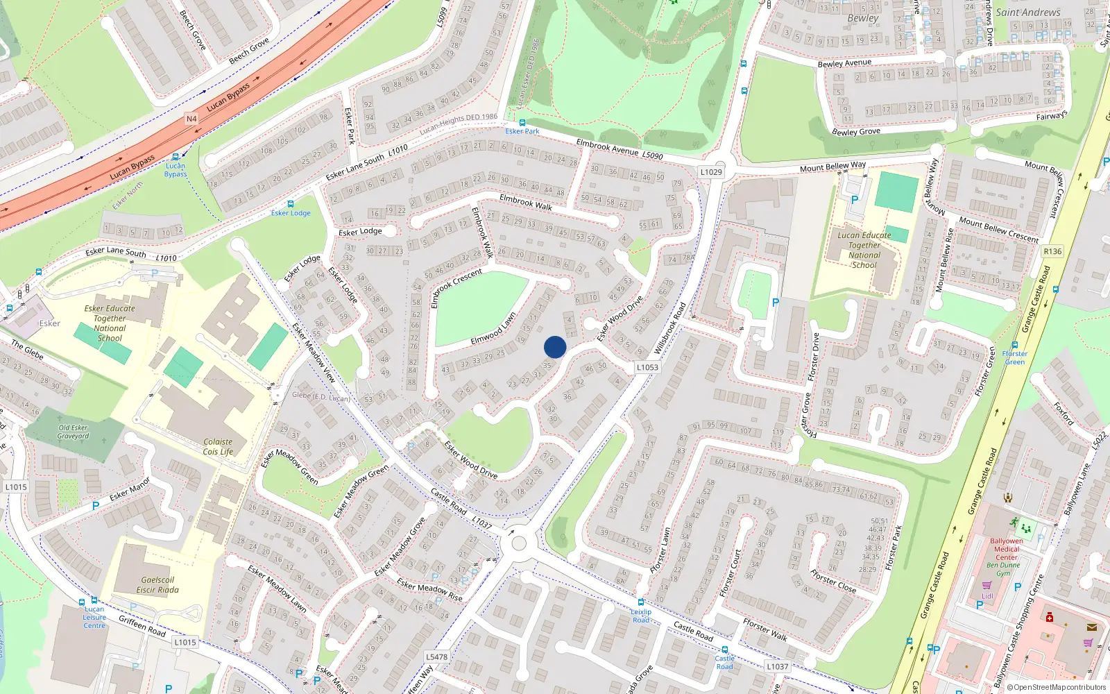 Overhead map showing the location of 41 Esker Wood Drive, Lucan