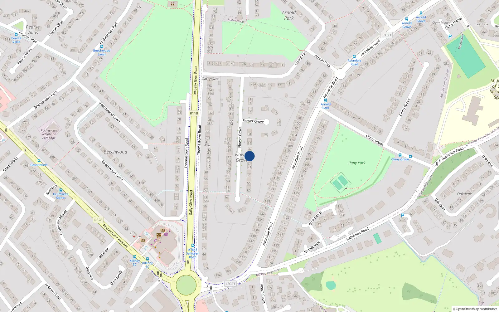 Overhead map showing the location of 41 Flower Grove, Dunlaoghaire
