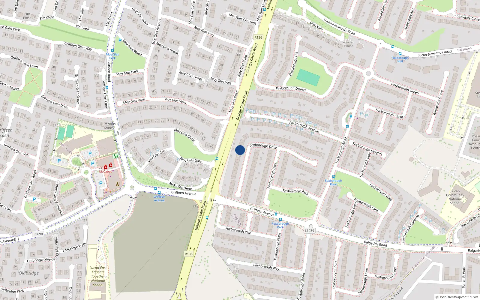 Overhead map showing the location of 41 Foxborough Drive, Lucan