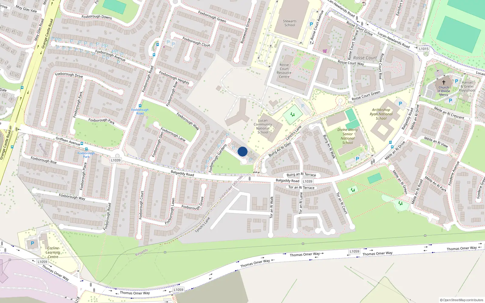 Overhead map showing the location of 41 Foxborough Gardens, Lucan, Co Dublin