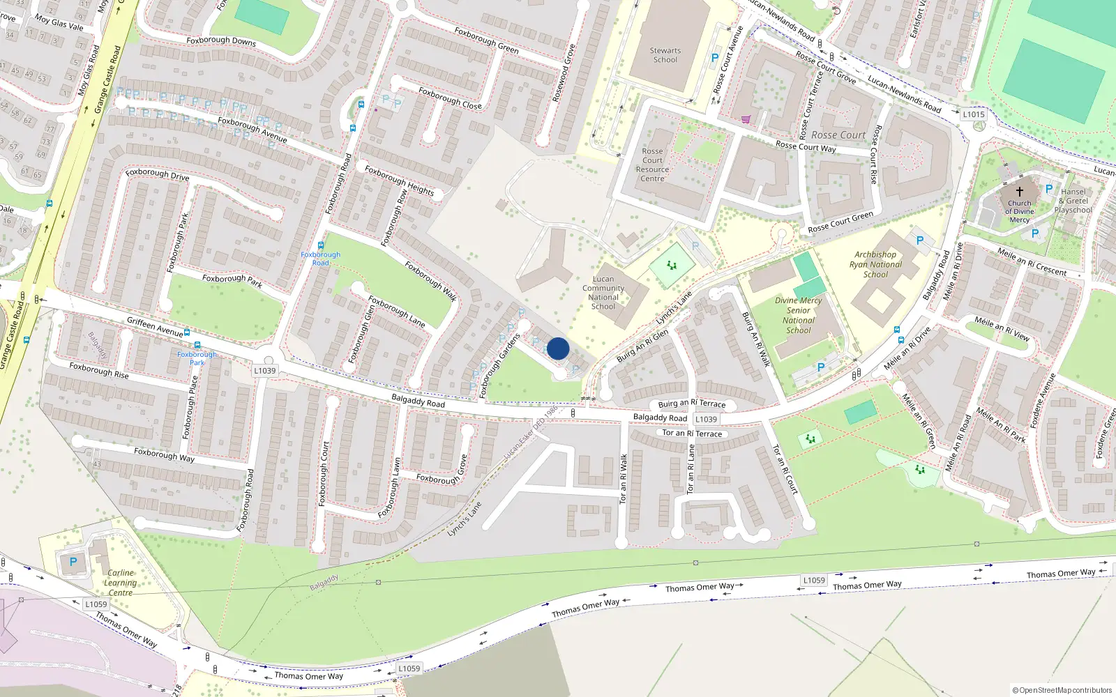 Overhead map showing the location of 41 Foxborough Gardens, Lucan