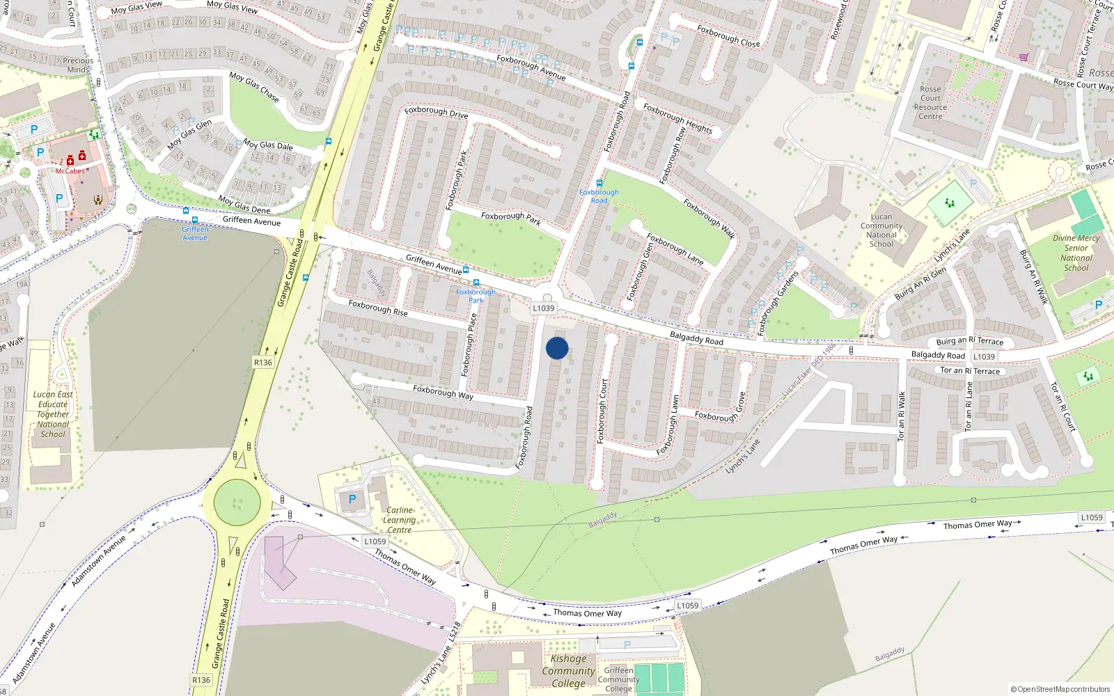 Overhead map showing the location of 41 Foxborough Road, Lucan