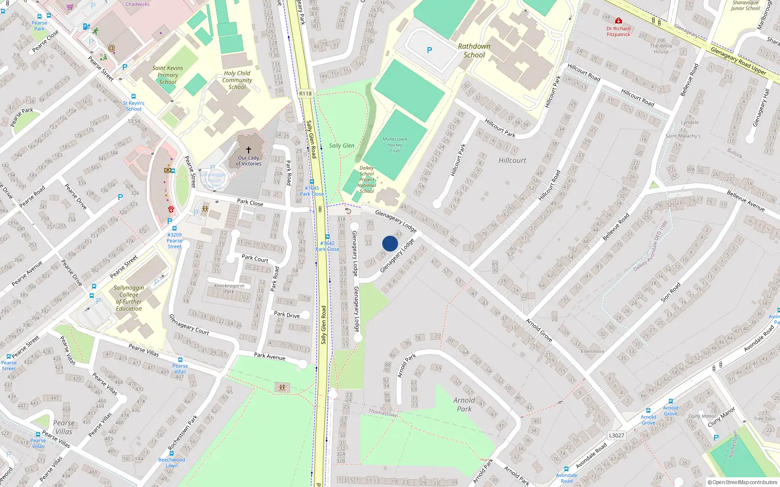 Overhead map showing the location of 41 Glenageary Lodge, Dublin
