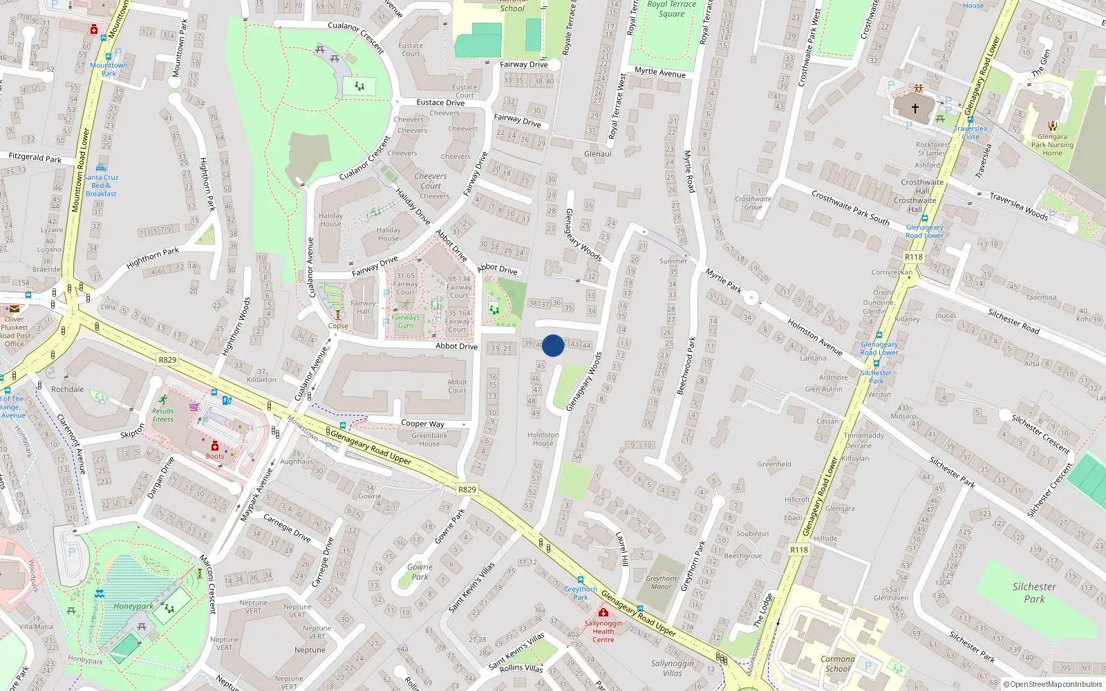 Overhead map showing the location of 41 Glenageary Woods, Dublin