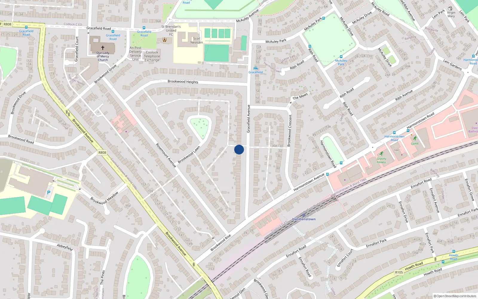 Overhead map showing the location of 41 Gracefield Avenue, Dublin 5