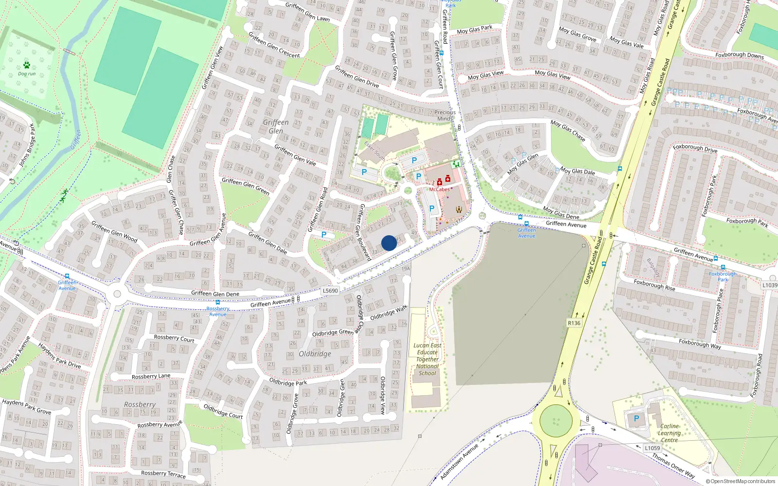 Overhead map showing the location of 41 Griffeen Glen Boulevard, Lucan
