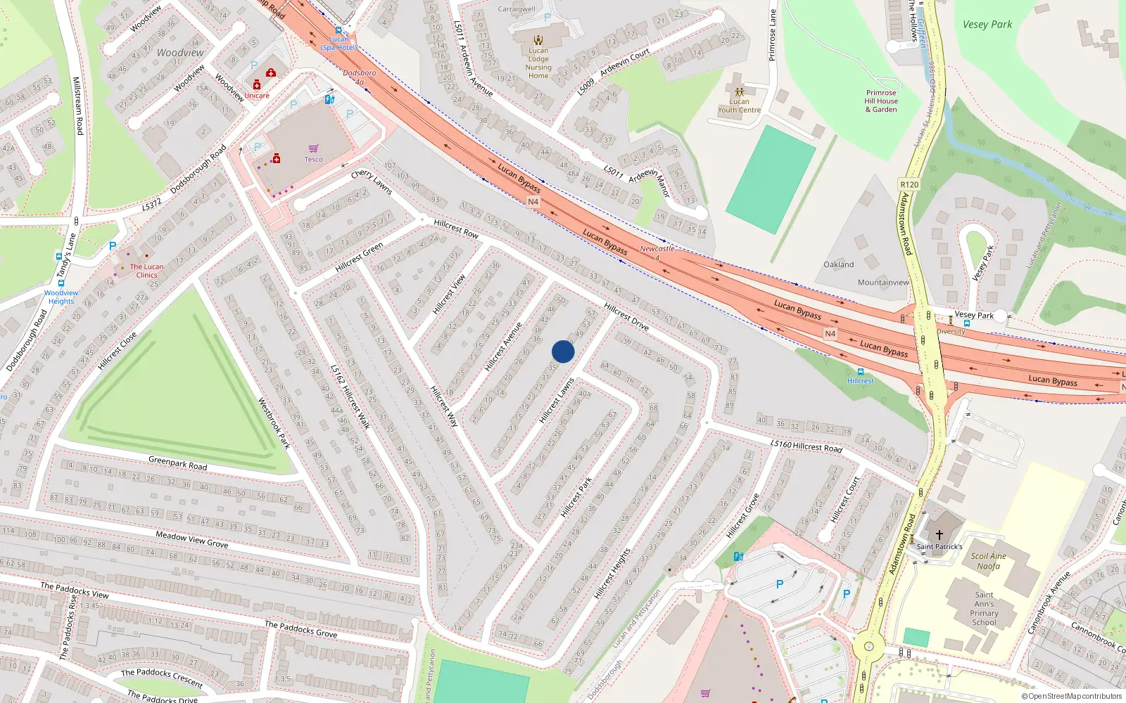 Overhead map showing the location of 41 Hillcrest Lawns, Lucan
