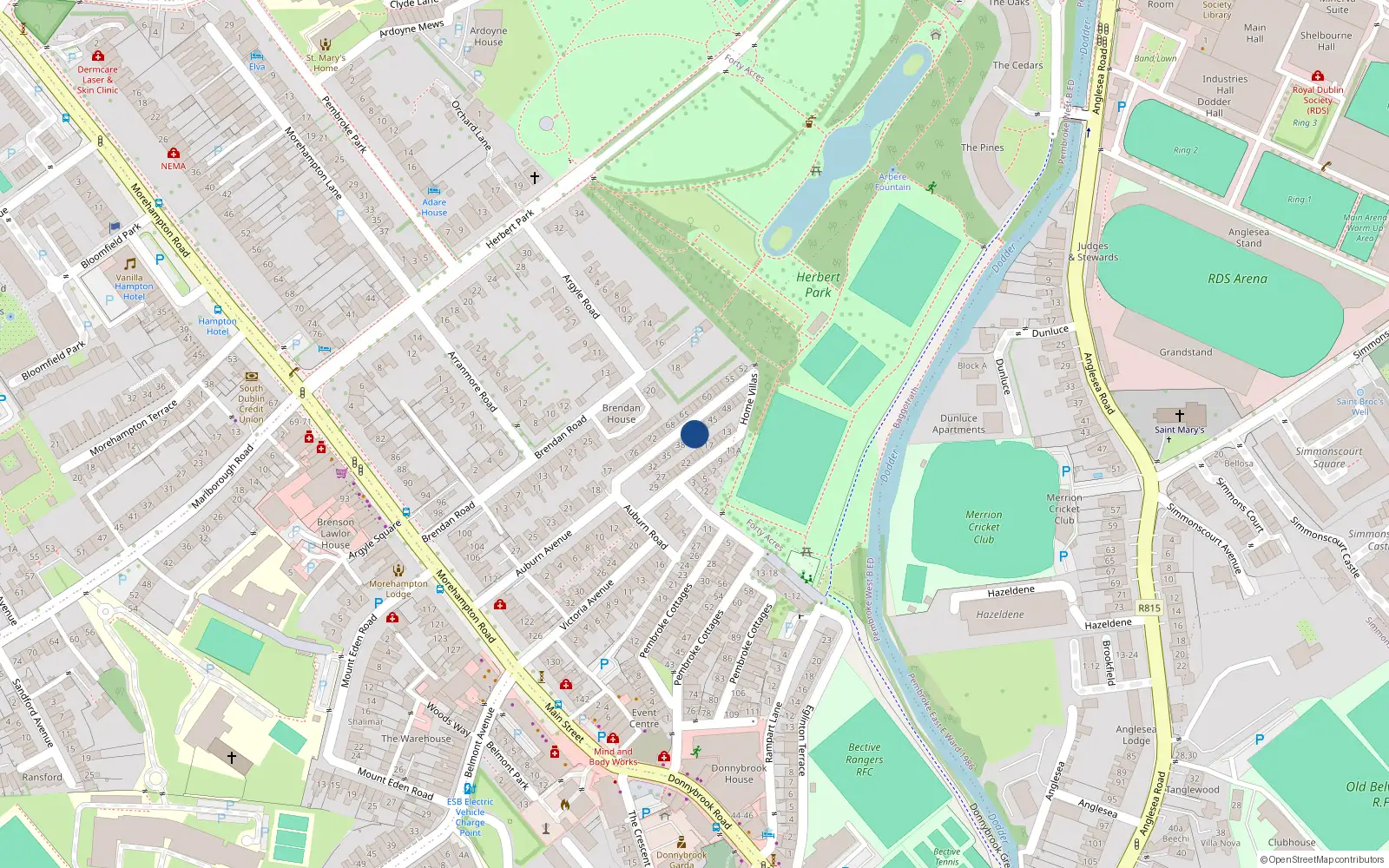 Overhead map showing the location of 41 Home Villas, Dublin 4