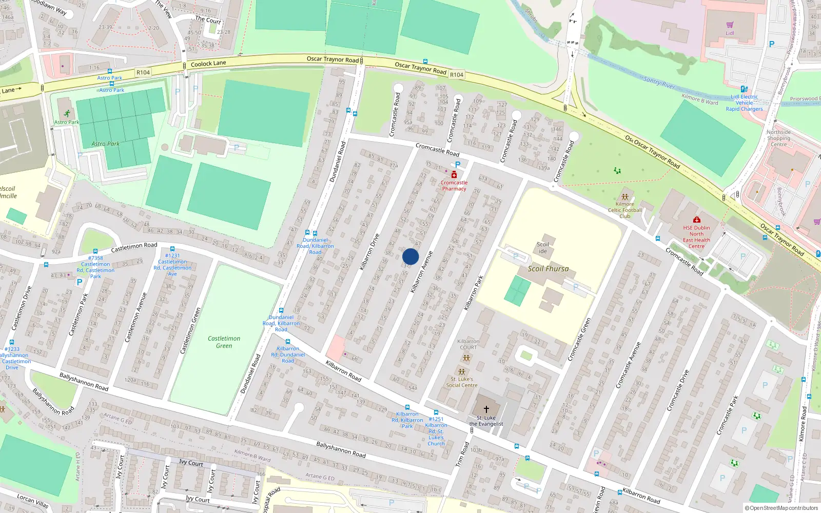 Overhead map showing the location of 41 Kilbarrow Avenue, Kilmore East, Coolock Dublin 5