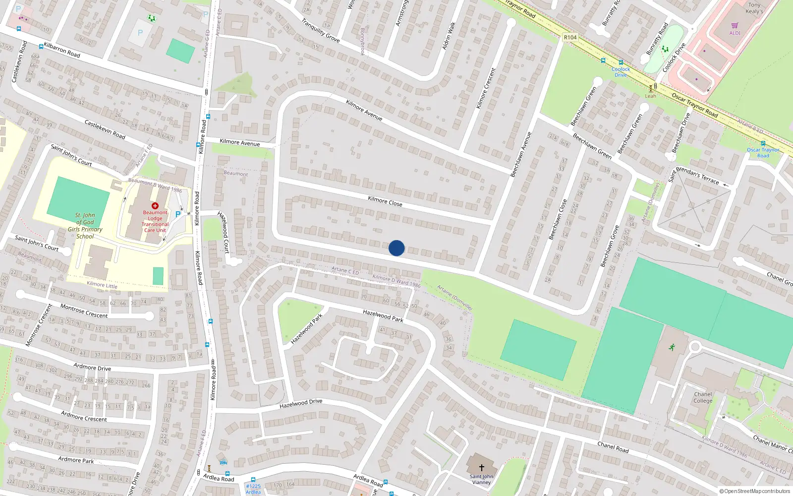 Overhead map showing the location of 41 Kilmore Drive, Artane, Dublin 5