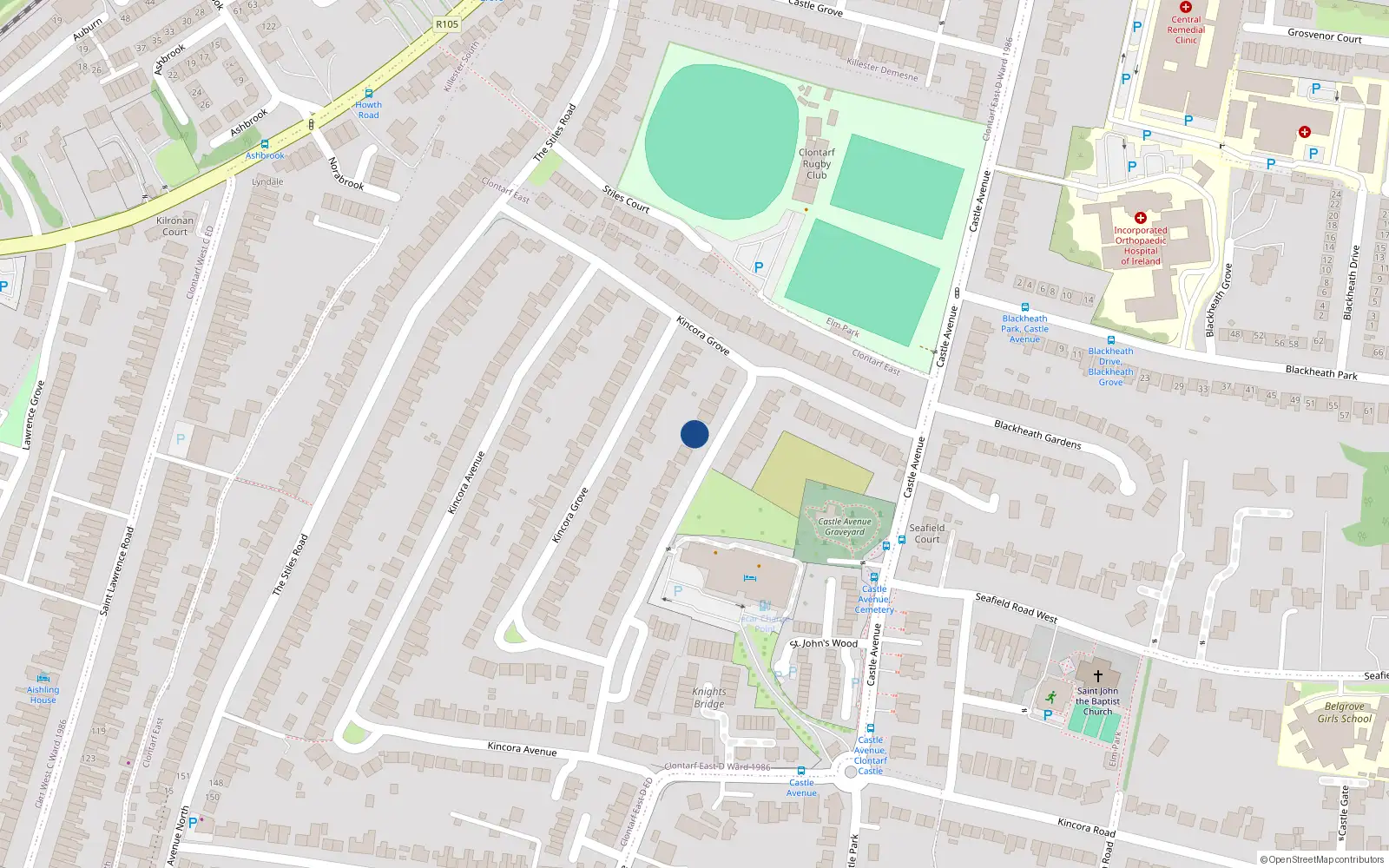 Overhead map showing the location of 41 Kincora Grove, Dublin 3