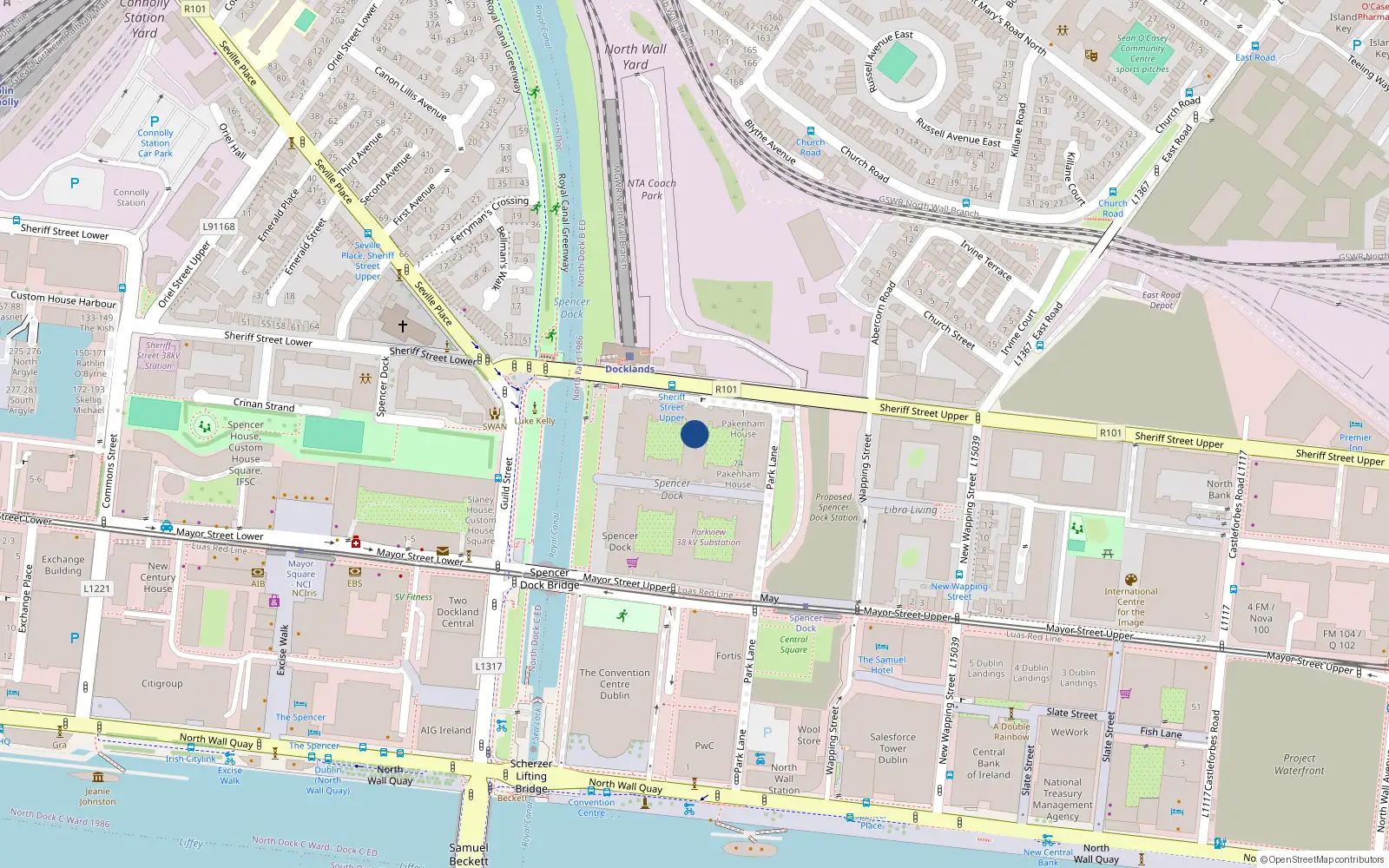 Overhead map showing the location of 41 Kirkpatrick House, Spencer Dock, Dublin 1