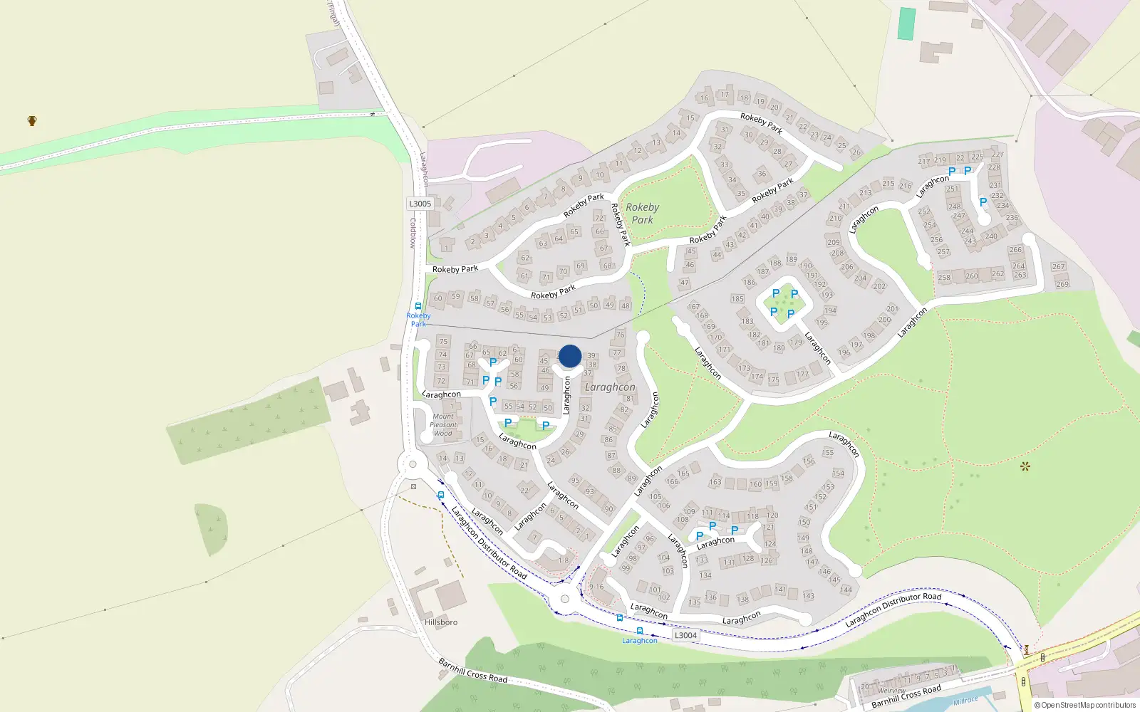 Overhead map showing the location of 41 Laraghcon, Lucan, Dublin