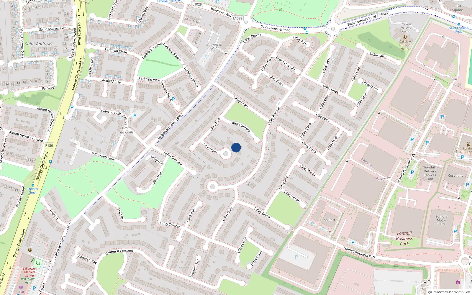Overhead map showing the location of 41 Liffey Park, Lucan