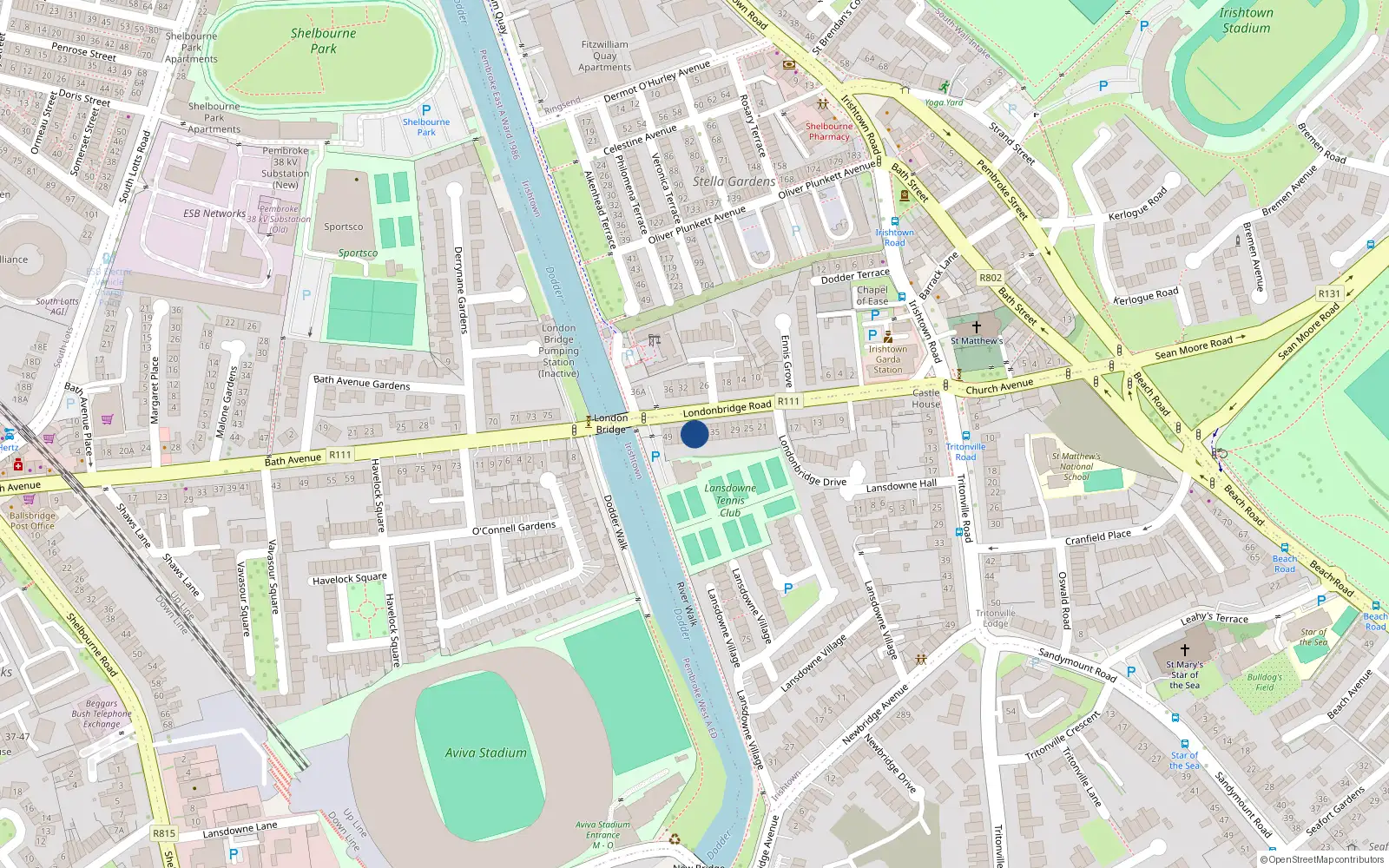 Overhead map showing the location of 41 Londonbridge Road, Irishtown