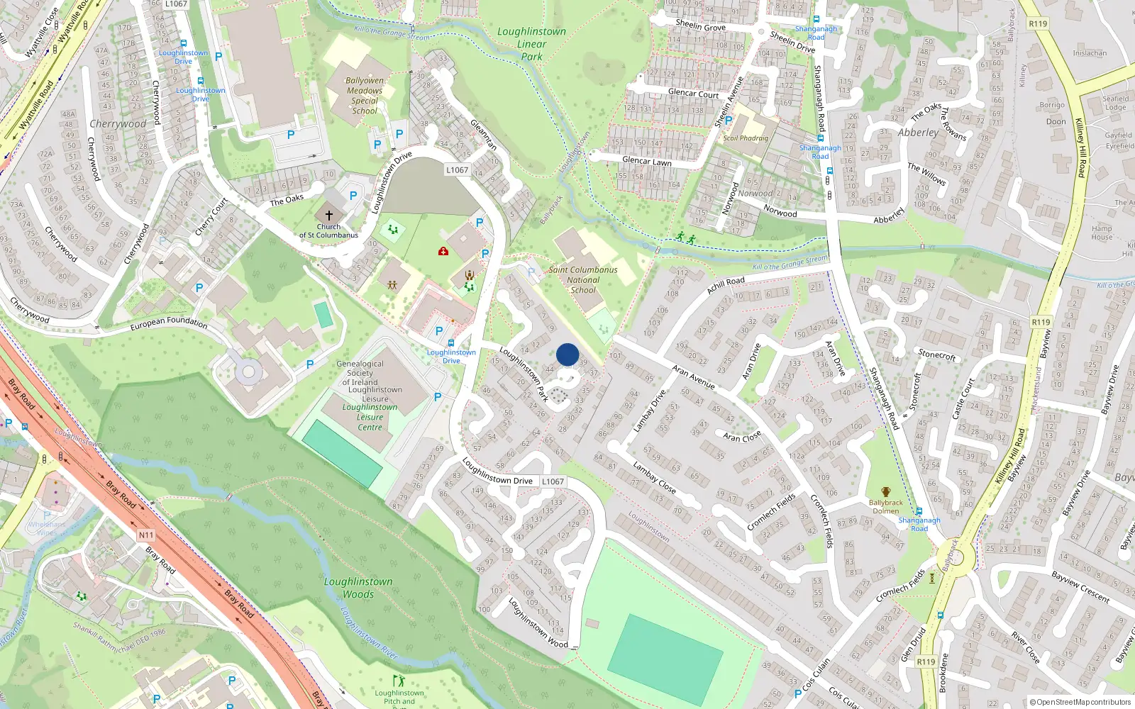 Overhead map showing the location of 41 Loughinstown Park, 41 Loughlinstown Park, Dun Laoghaire
