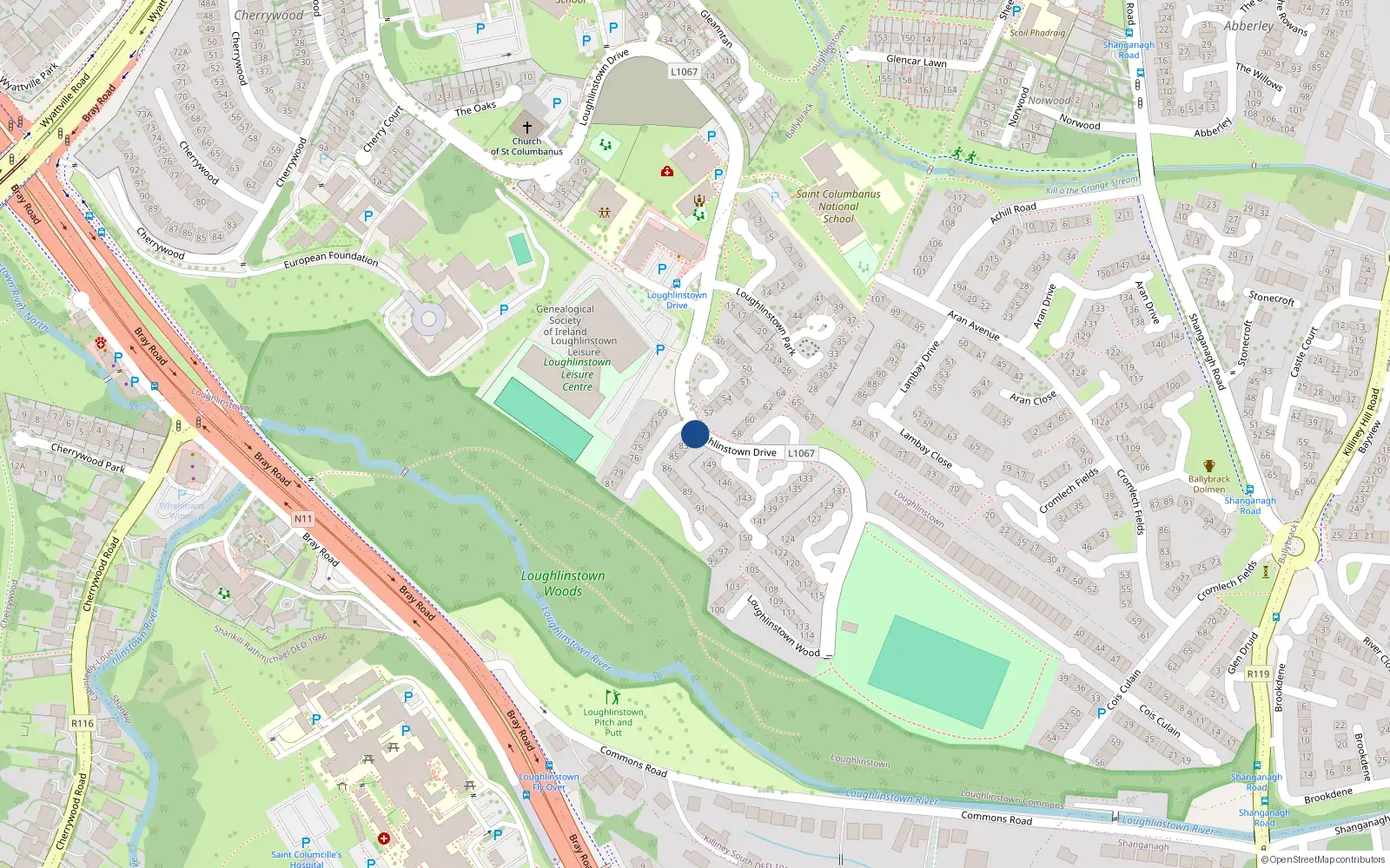 Overhead map showing the location of 41 Loughlinstown Wood, Dublin