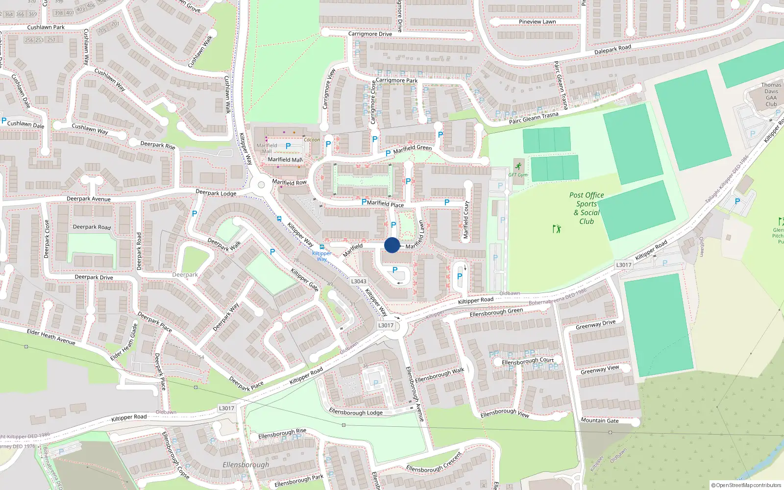 Overhead map showing the location of 41 Marlfield Lawn, Tallaght