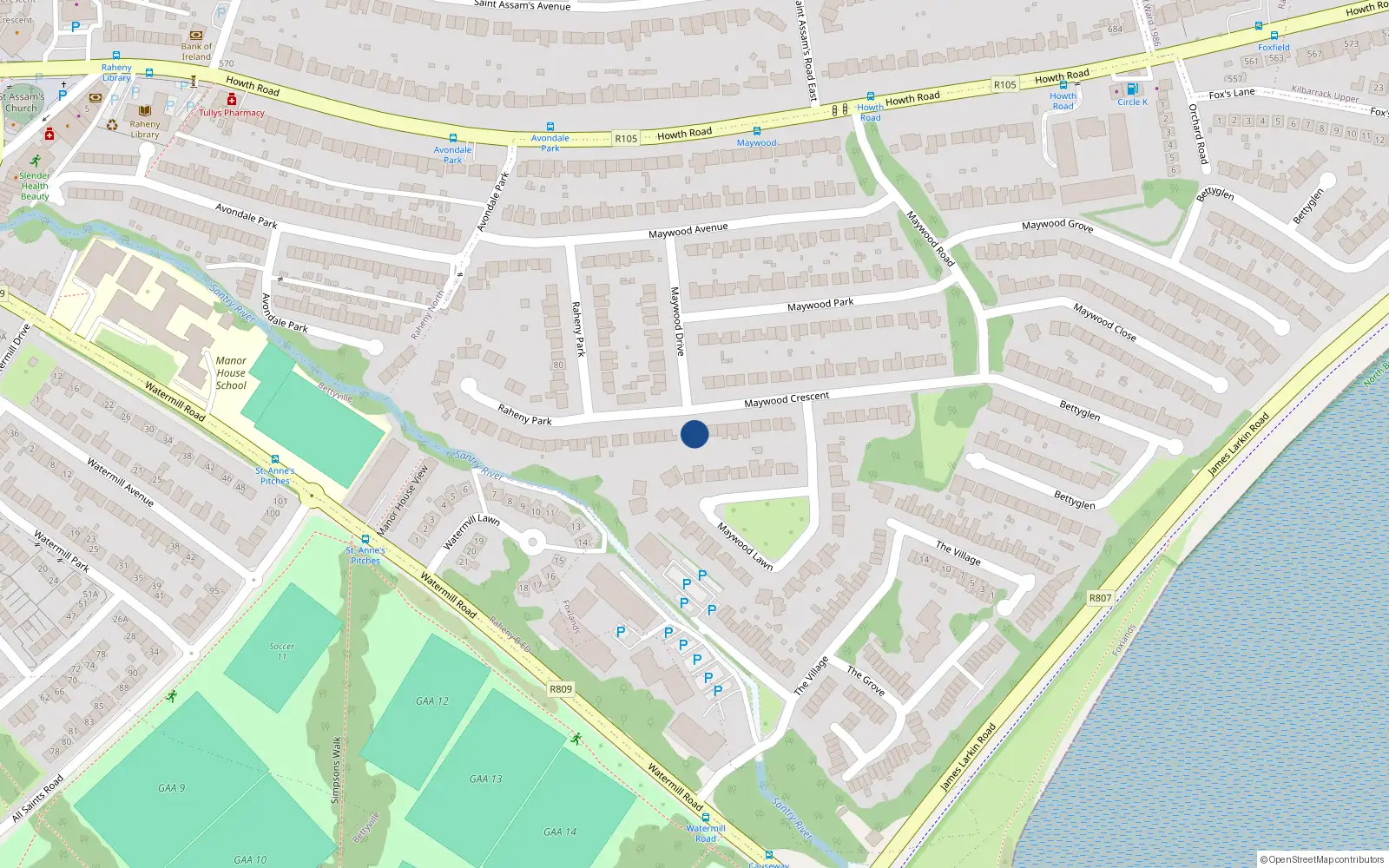 Overhead map showing the location of 41 Maywood Crescent, Raheny, Dublin 5