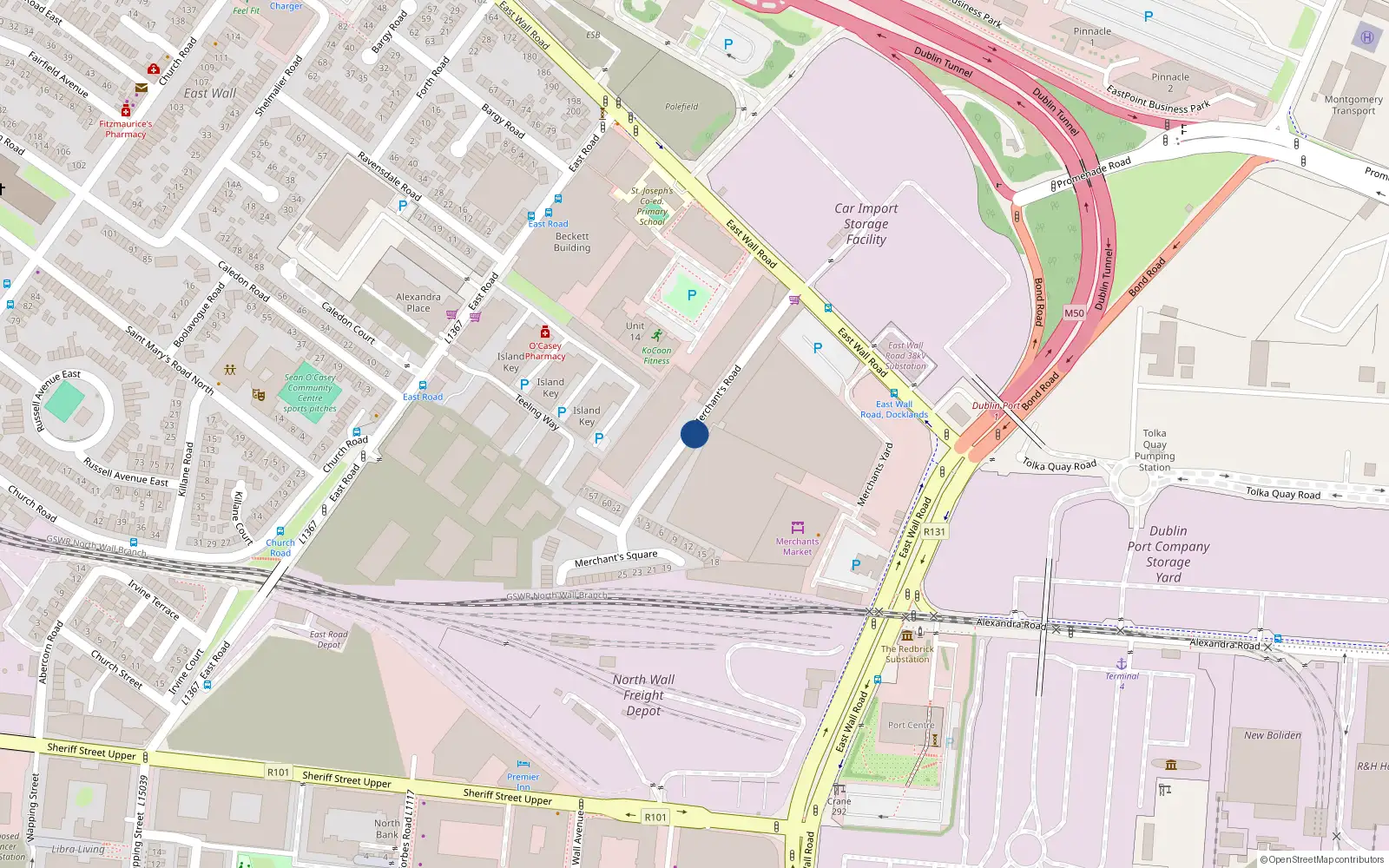 Overhead map showing the location of 41 Merchant's Road, Dublin 3