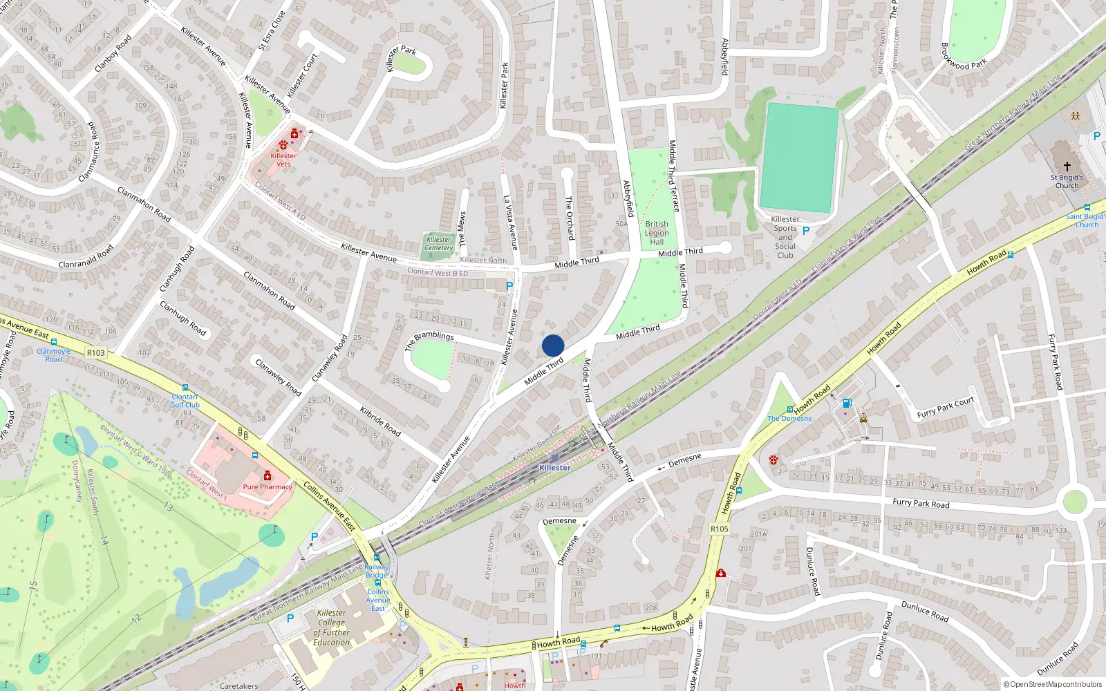 Overhead map showing the location of 41 Middle Third, Killester, Dublin 5, D05 Td51