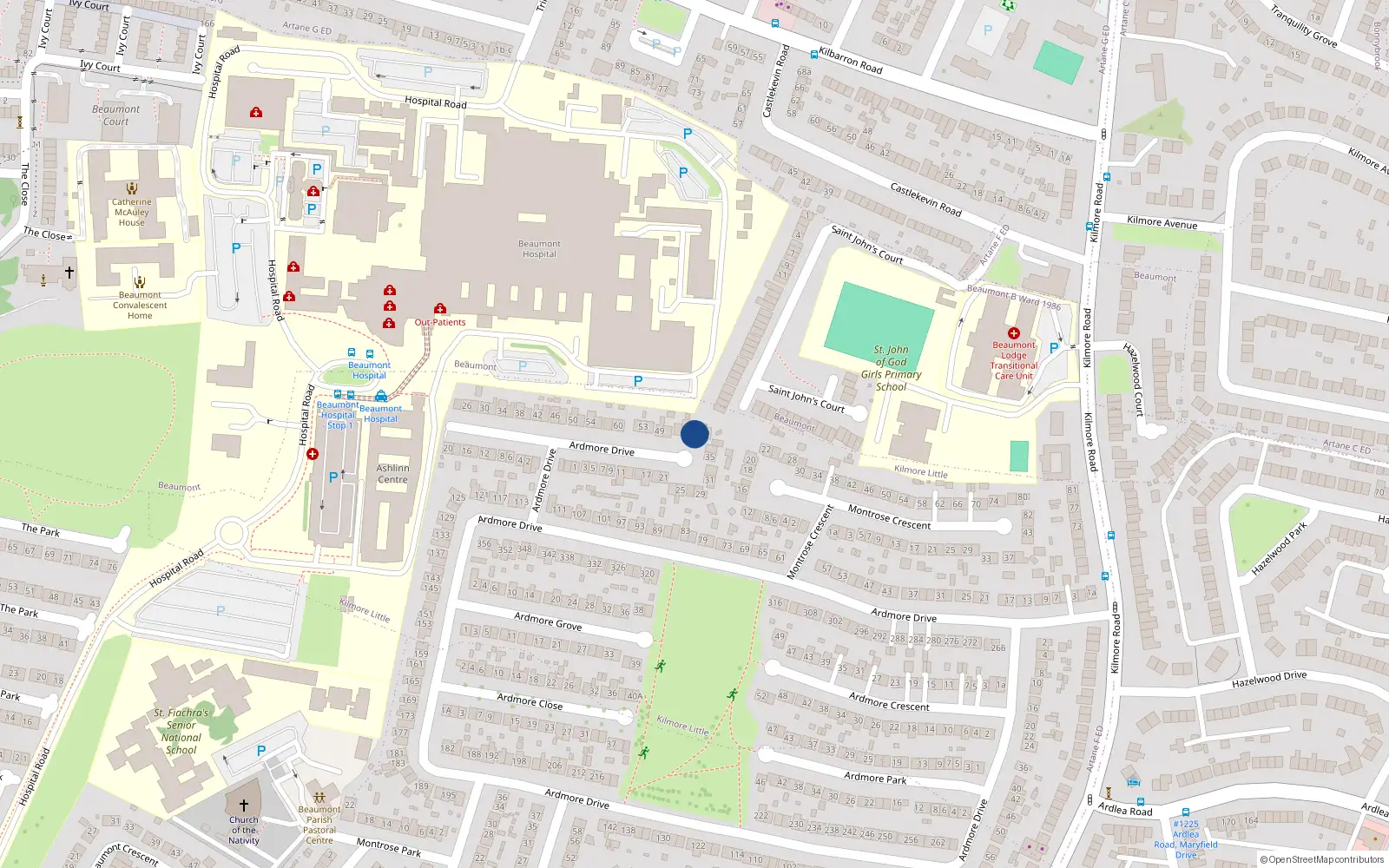 Overhead map showing the location of 41 Montrose Drive, Artane, Dublin 5