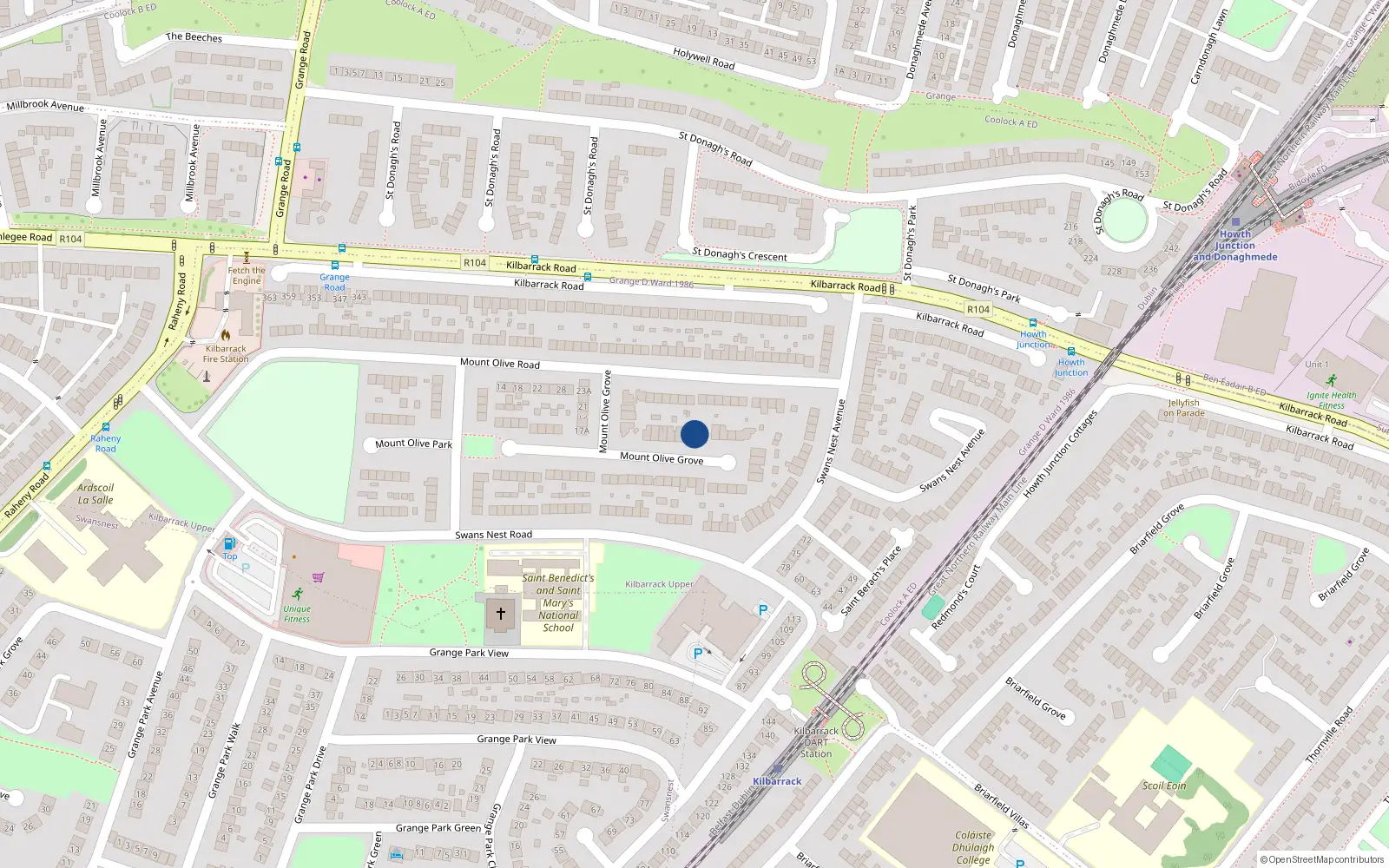 Overhead map showing the location of 41, 41 Mount Olive Grove, Dublin 5