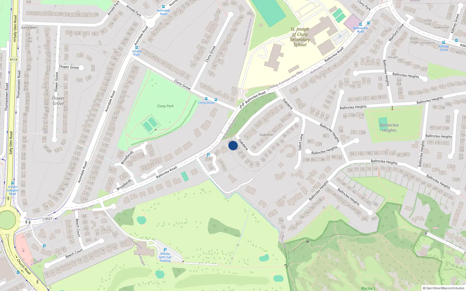 Overhead map showing the location of 41 Oakdene, Ballinclea Road, Killiney