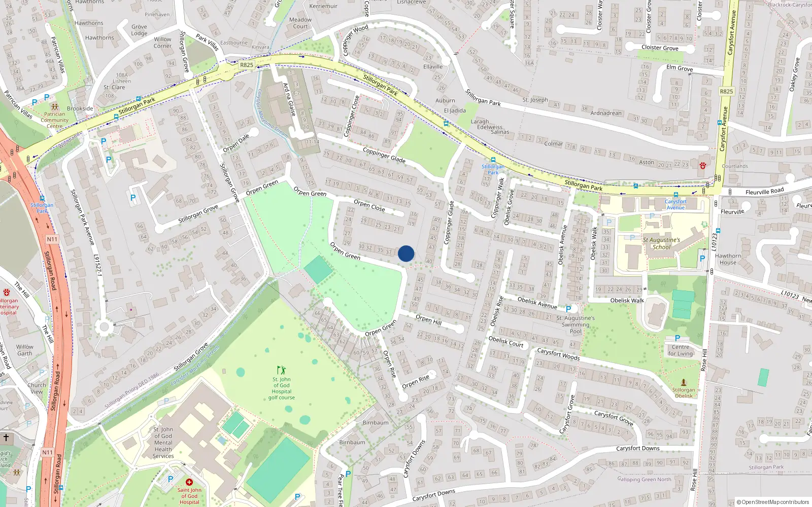 Overhead map showing the location of 41 Orpen Green, Blackrock