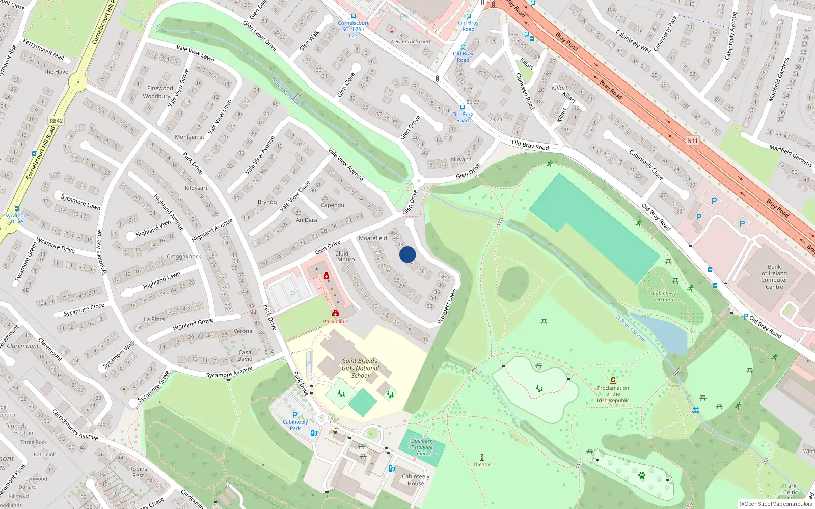 Overhead map showing the location of 41 Prospect Lawn, Cabinteely