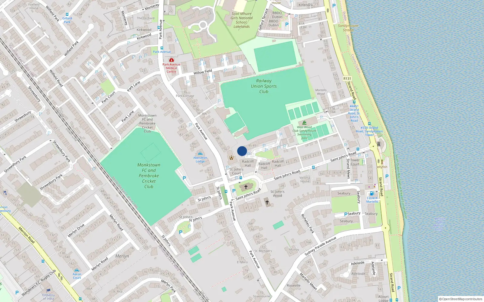 Overhead map showing the location of 41-44 Radcliff Hall, Sandymount