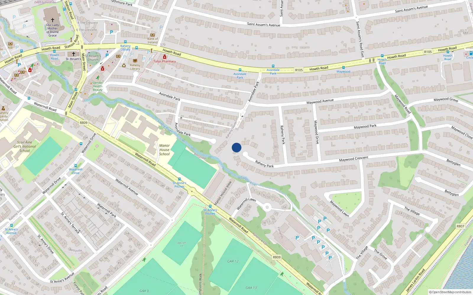 Overhead map showing the location of 41 Raheny Park, Dublin 5