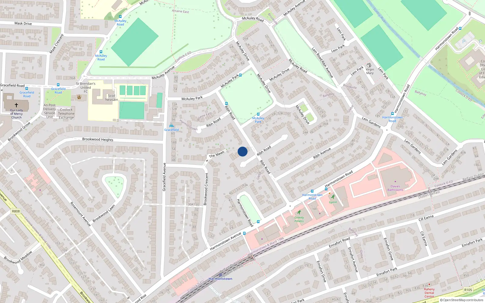 Overhead map showing the location of 41 Ribh Road, Dublin 5