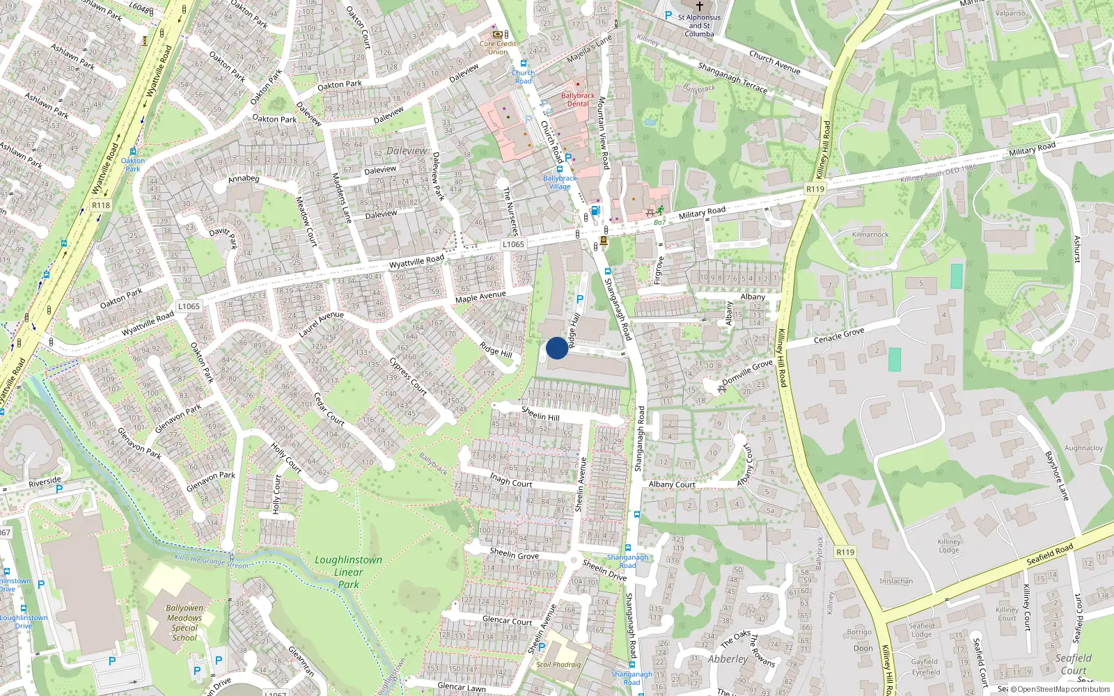 Overhead map showing the location of 41 Ridge Hall, Ballybrack, Dublin