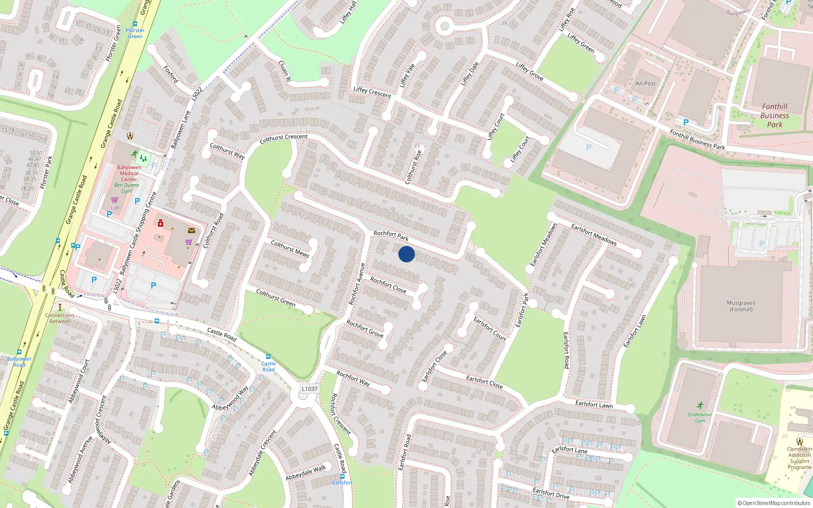 Overhead map showing the location of 41 Rochfort Park, Rochfort Downs, Lucan