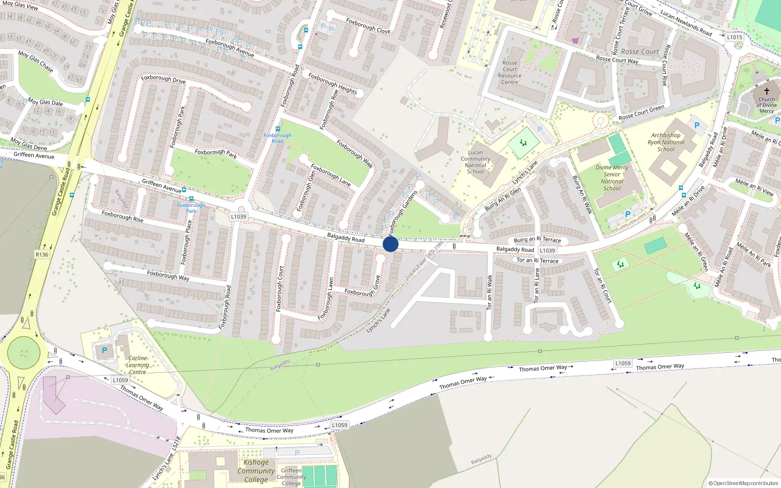 Overhead map showing the location of 41 Rosse Court Terrace, Balgaddy Road, Lucan