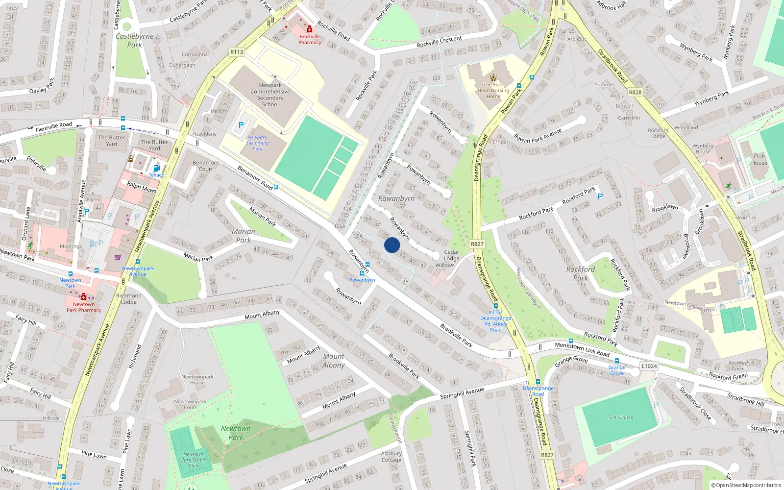 Overhead map showing the location of 41 Rowanbyrn, Blackrock, Dublin