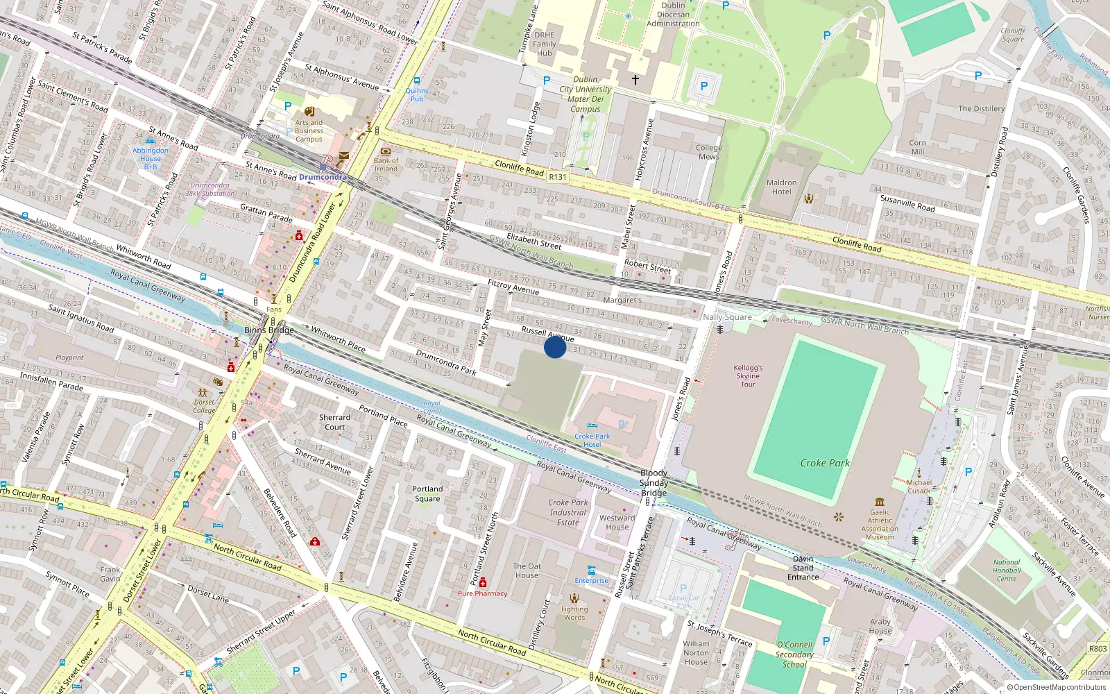 Overhead map showing the location of 41 Russell Avenue, Dublin 3