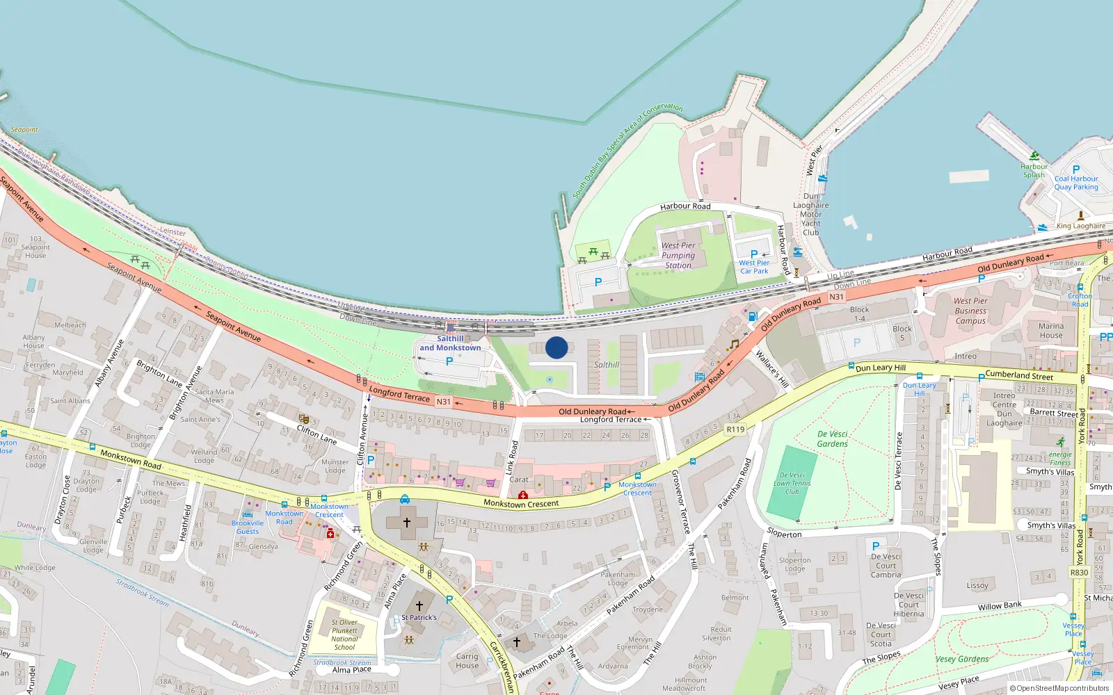 Overhead map showing the location of 41 Salthill, Seapoint Avenue, Blackrock