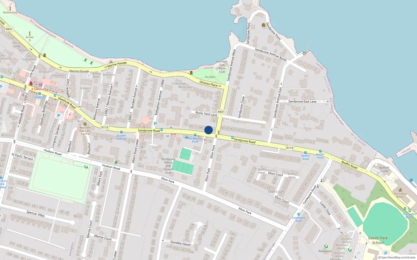 Overhead map showing the location of 41 Sandycove Road, Dublin