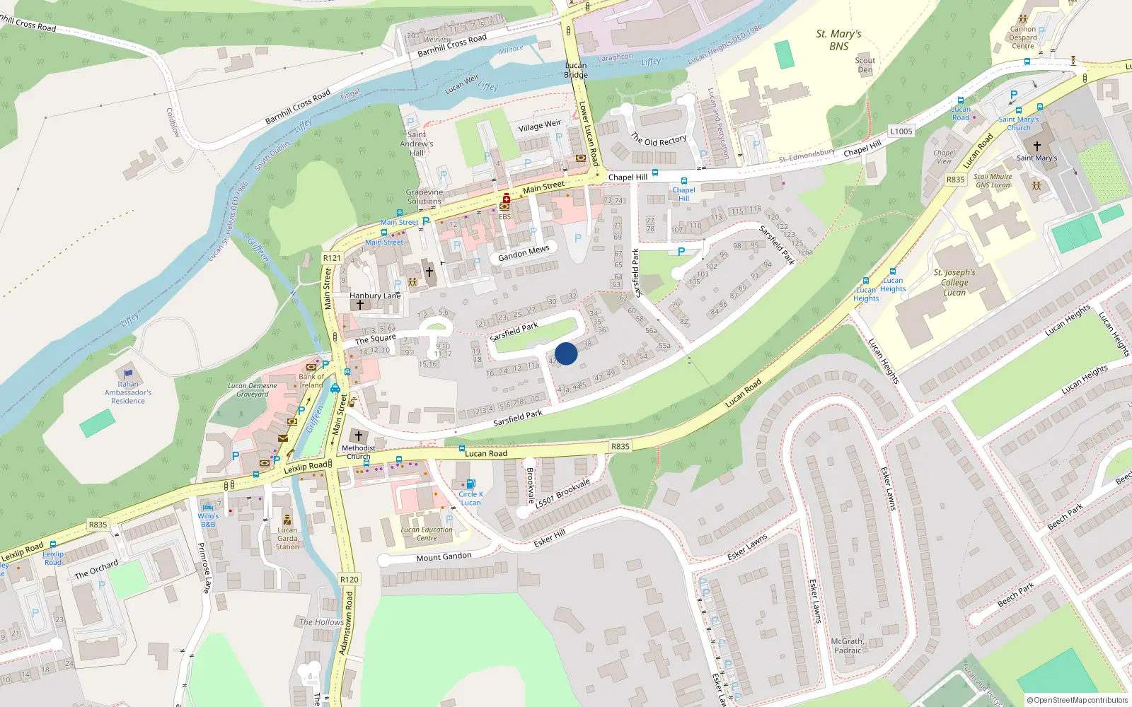 Overhead map showing the location of 41 Sarsfield Park, Lucan