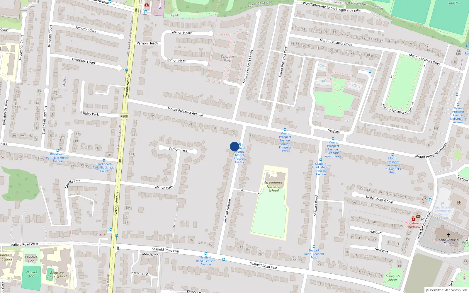 Overhead map showing the location of 41 Seafield Avenue, Clontarf, Dublin 3