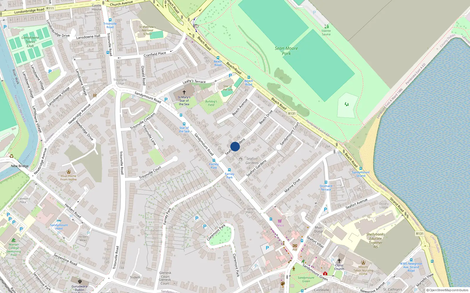 Overhead map showing the location of 41 Seafort Gardens, Sandymount